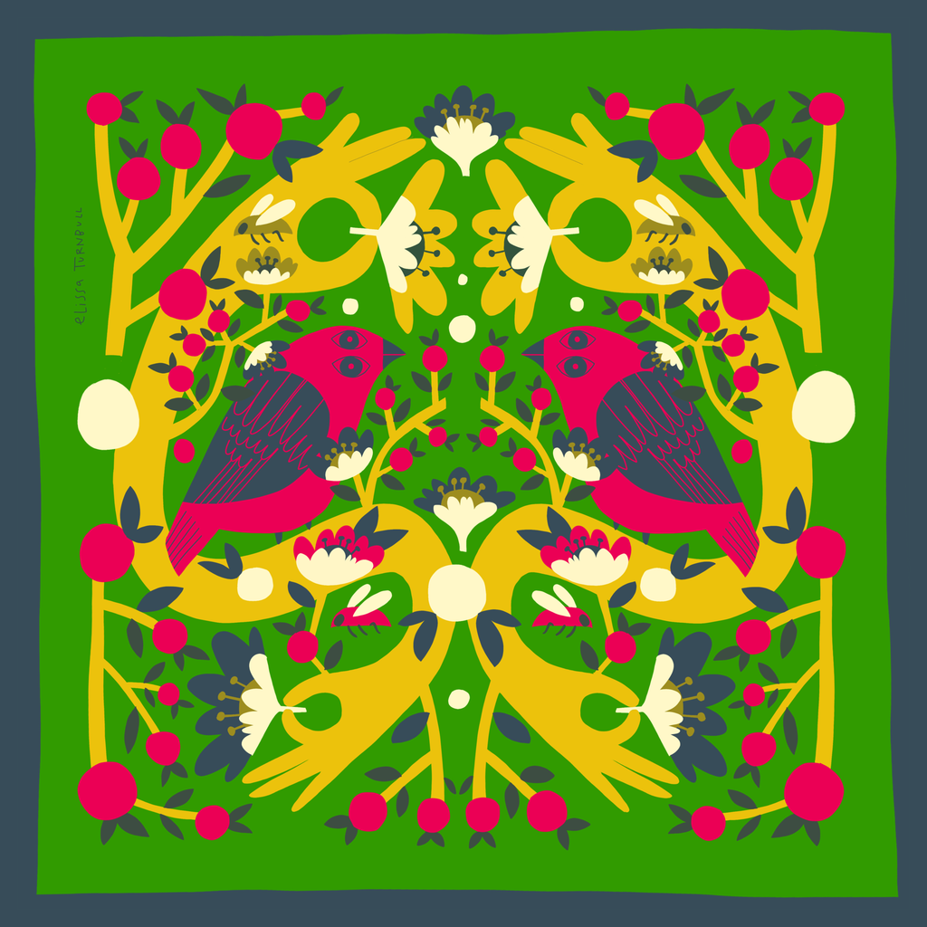 Silk Scarf | Birds and Bees | Women's Habotai Scarf