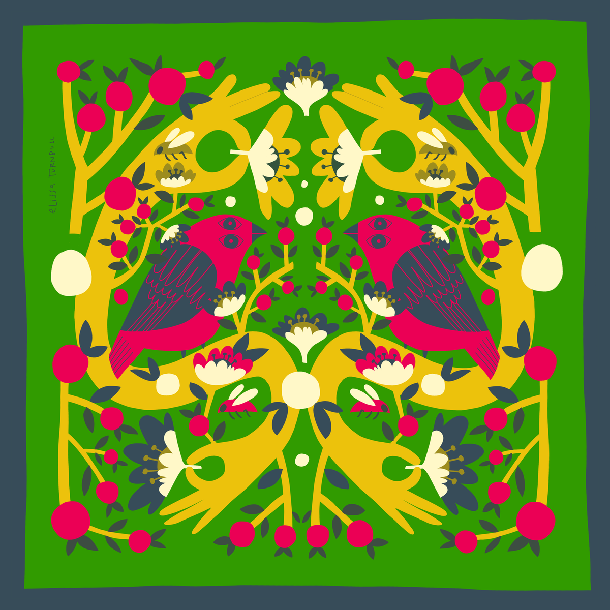 Silk Scarf | Birds and Bees | Women's Habotai Scarf