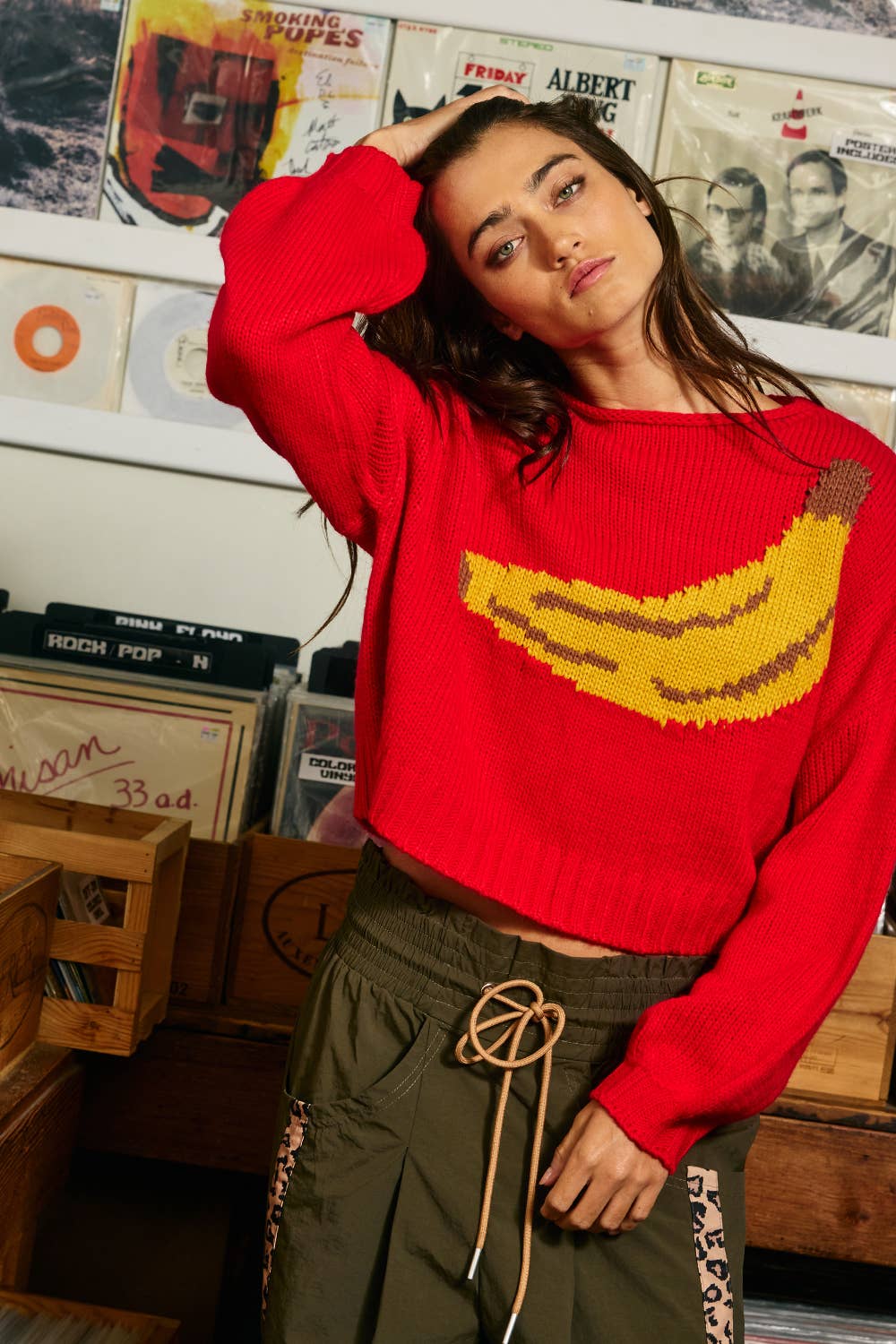 Banana Intarsia Chunky Knit Sweater