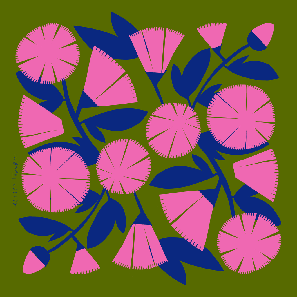 Silk Scarf | Pink & Green Dianthus