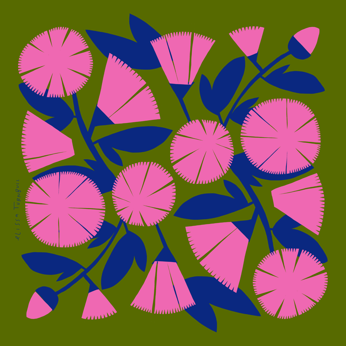 Silk Scarf | Pink & Green Dianthus