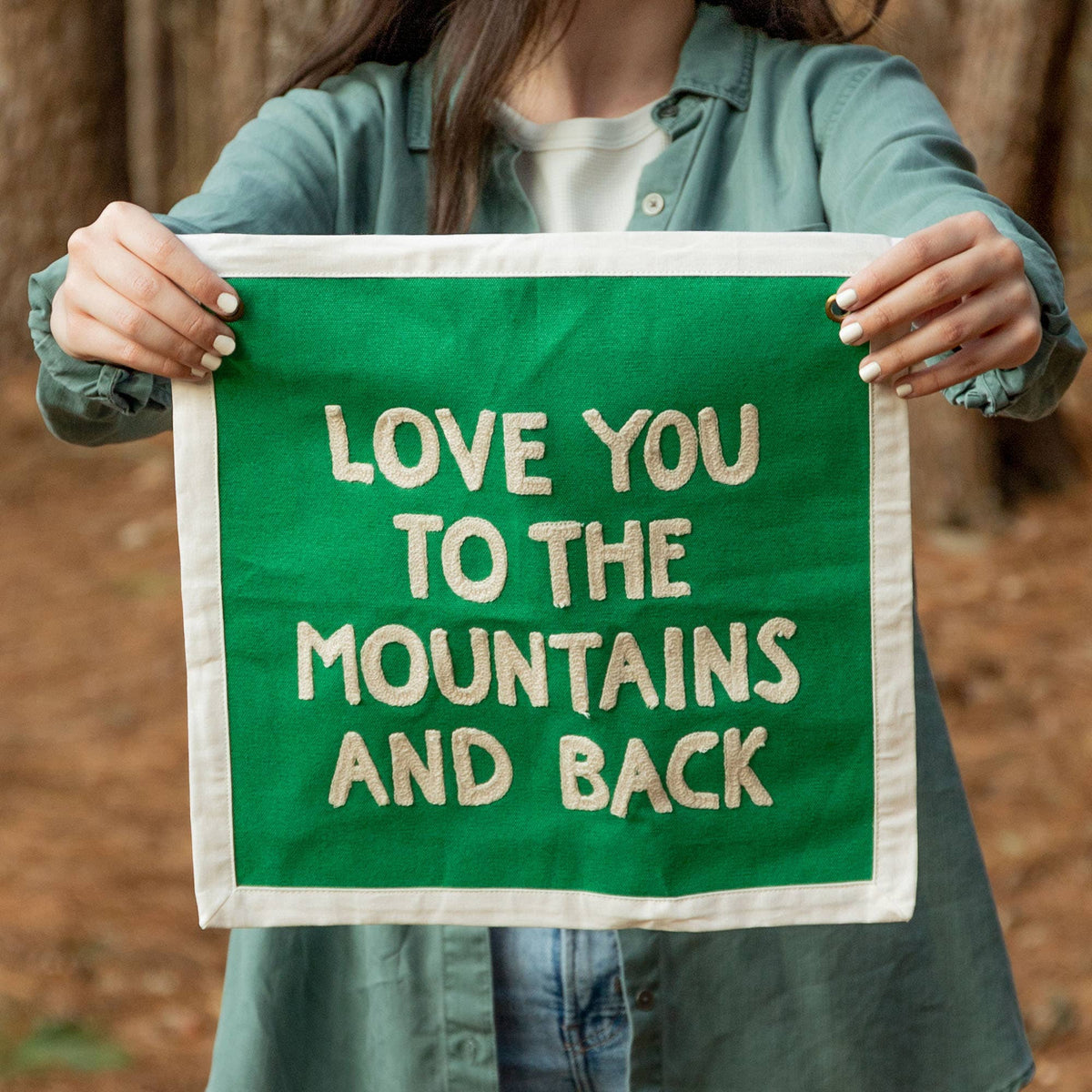Mountains And Back Embroidered Canvas Banner