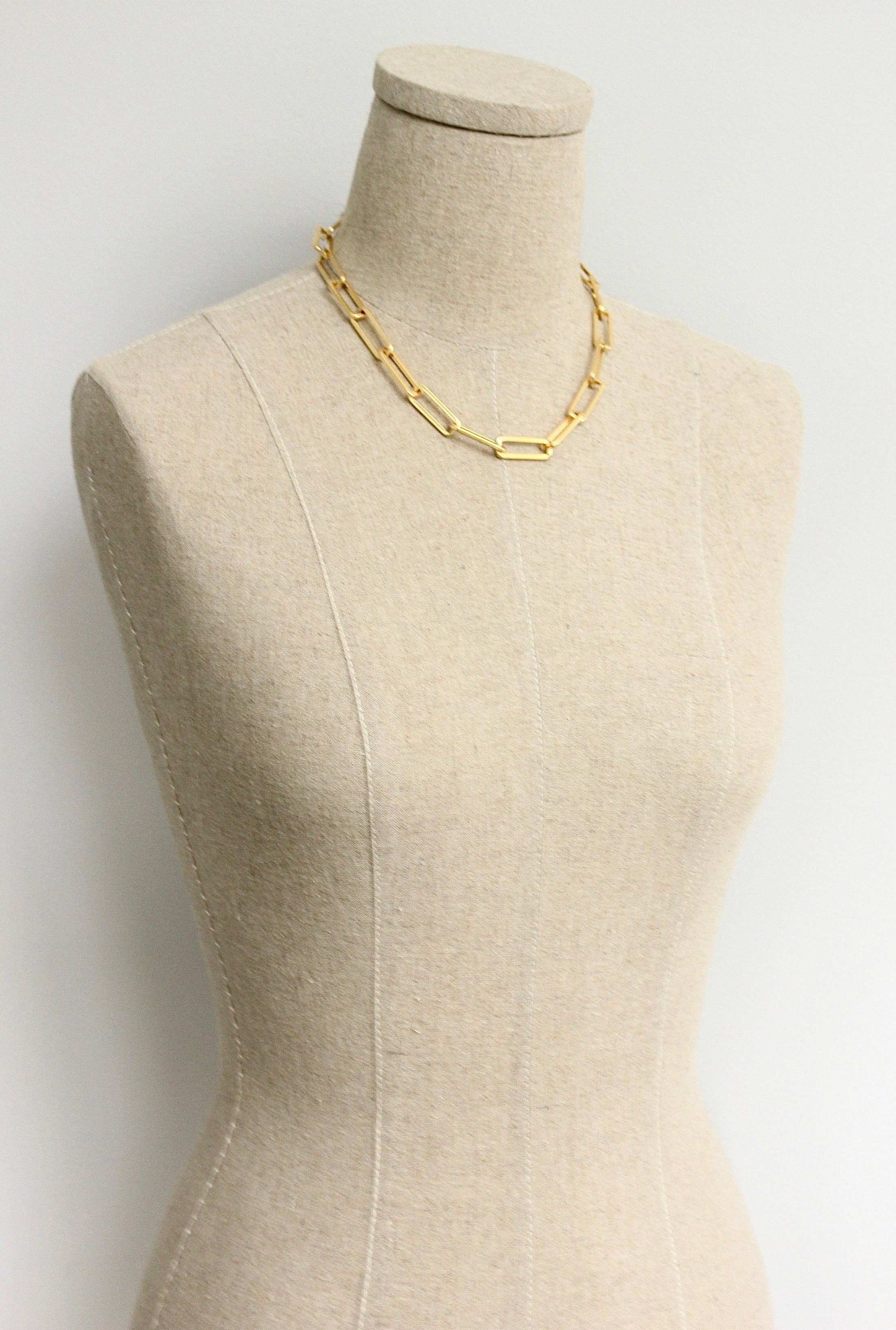 DOR615 18k matte gold paperclip chain necklace