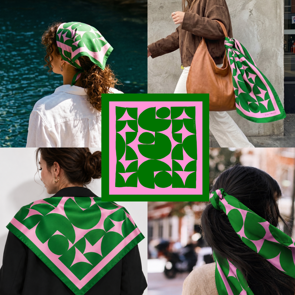 Green and Pink Geometric | Silk Scarf | Women's Bandana