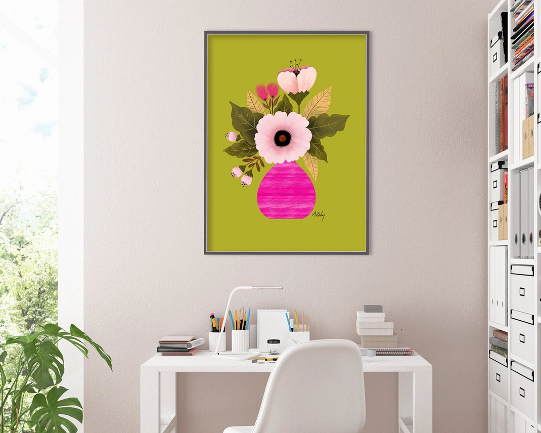Hot Pink - Floral Illustration Print