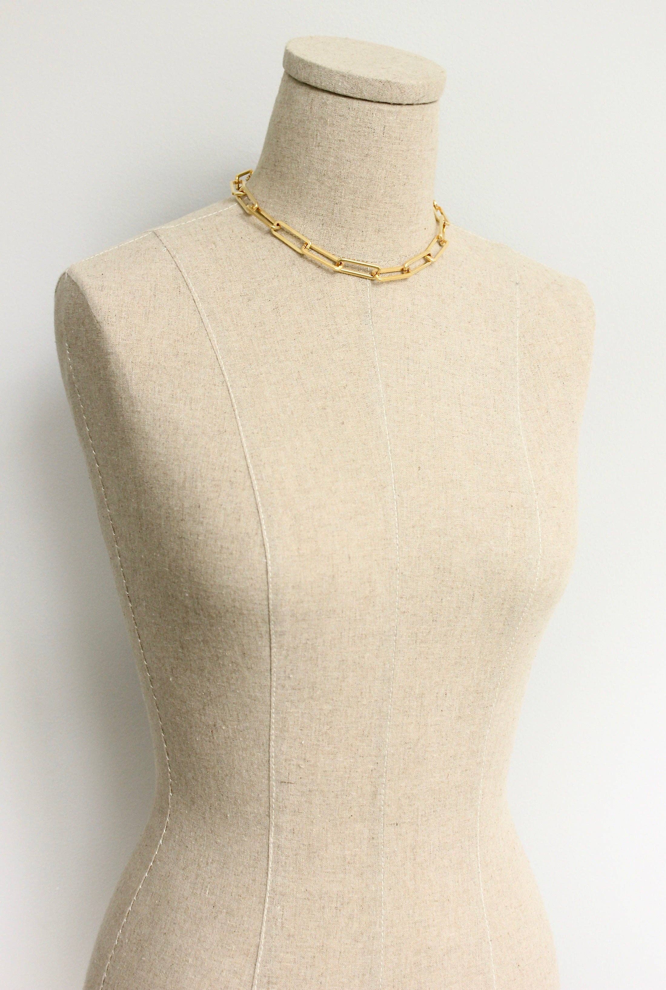 DOR615 18k matte gold paperclip chain necklace
