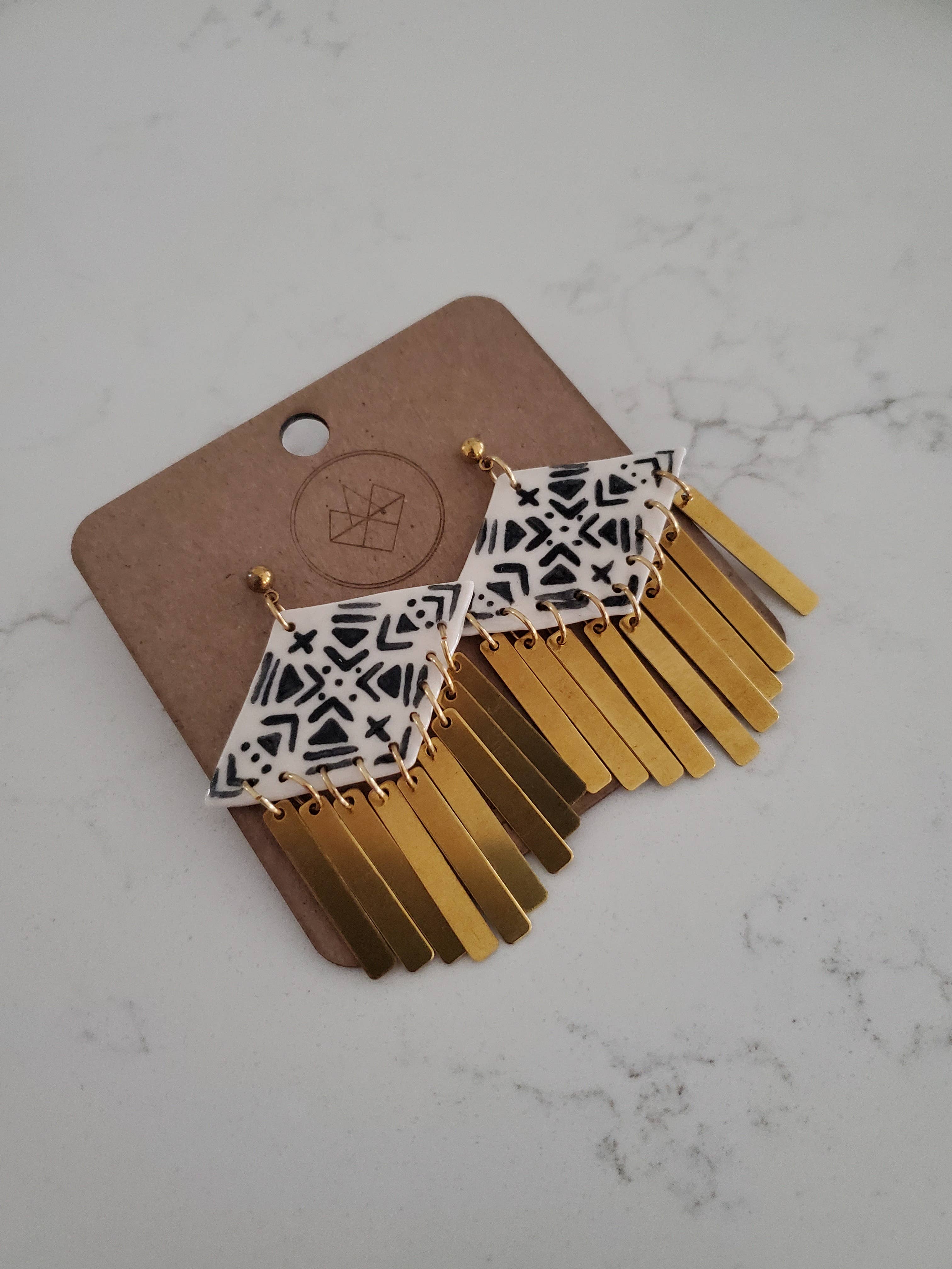 Black and White Diamond  Brass Tassl Earrings