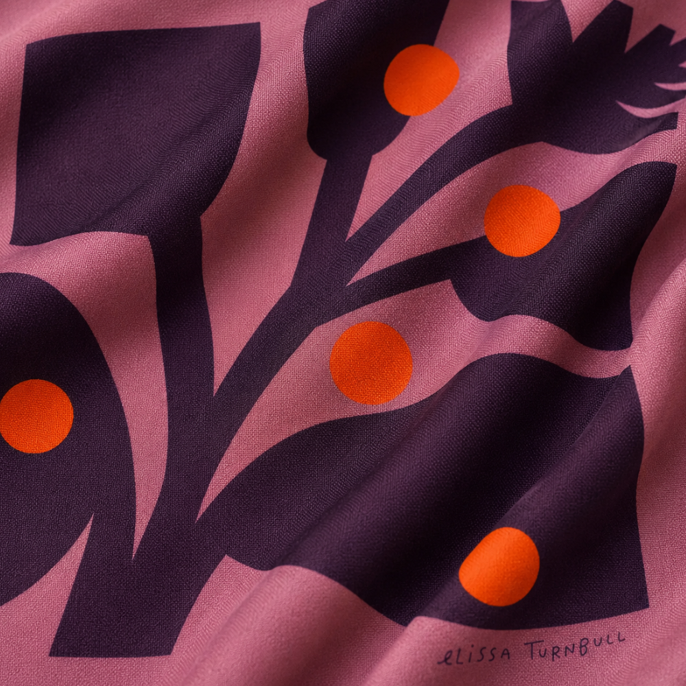 Silk Scarf Purple & Red Botanical