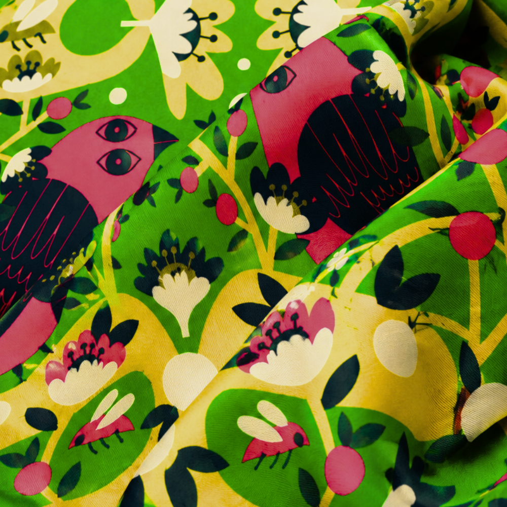 Silk Scarf | Birds and Bees | Women's Habotai Scarf