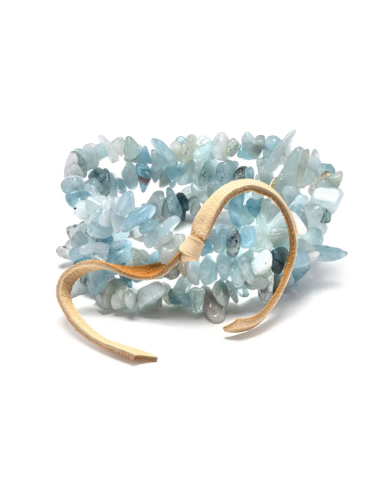 Bracelet - aquamarine chip stone 7" -  deerskin tassel
