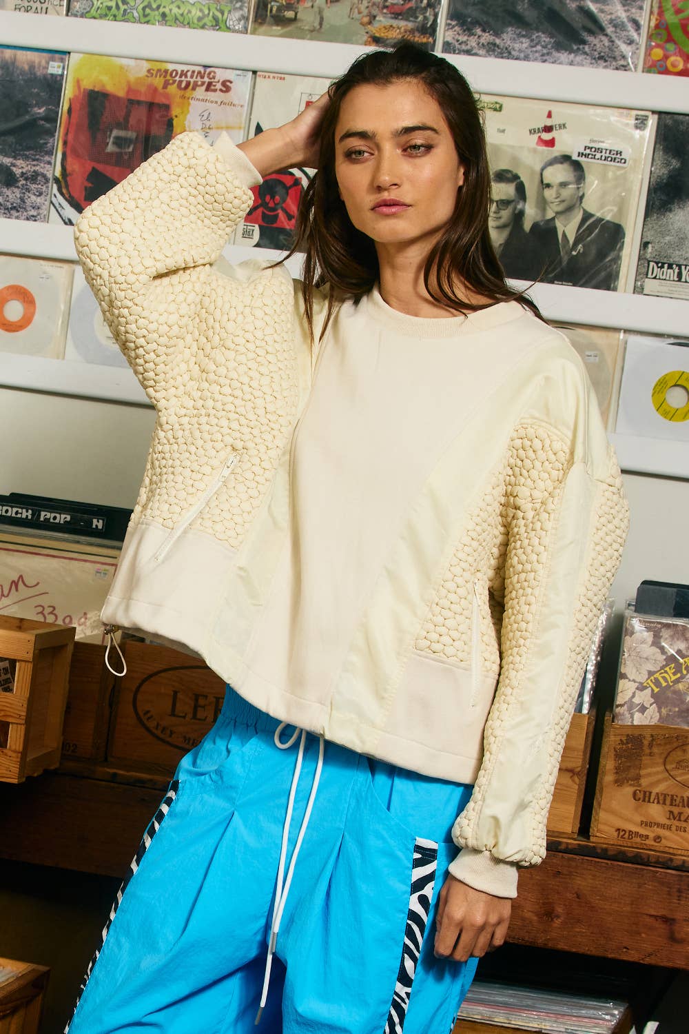 Pullover: Mixed-Media Bubble-Knit