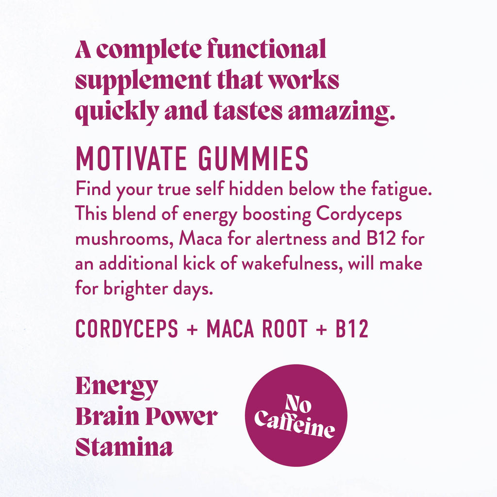 Motivate Mushroom Gummies (30) / Vegan Supplement / Energy