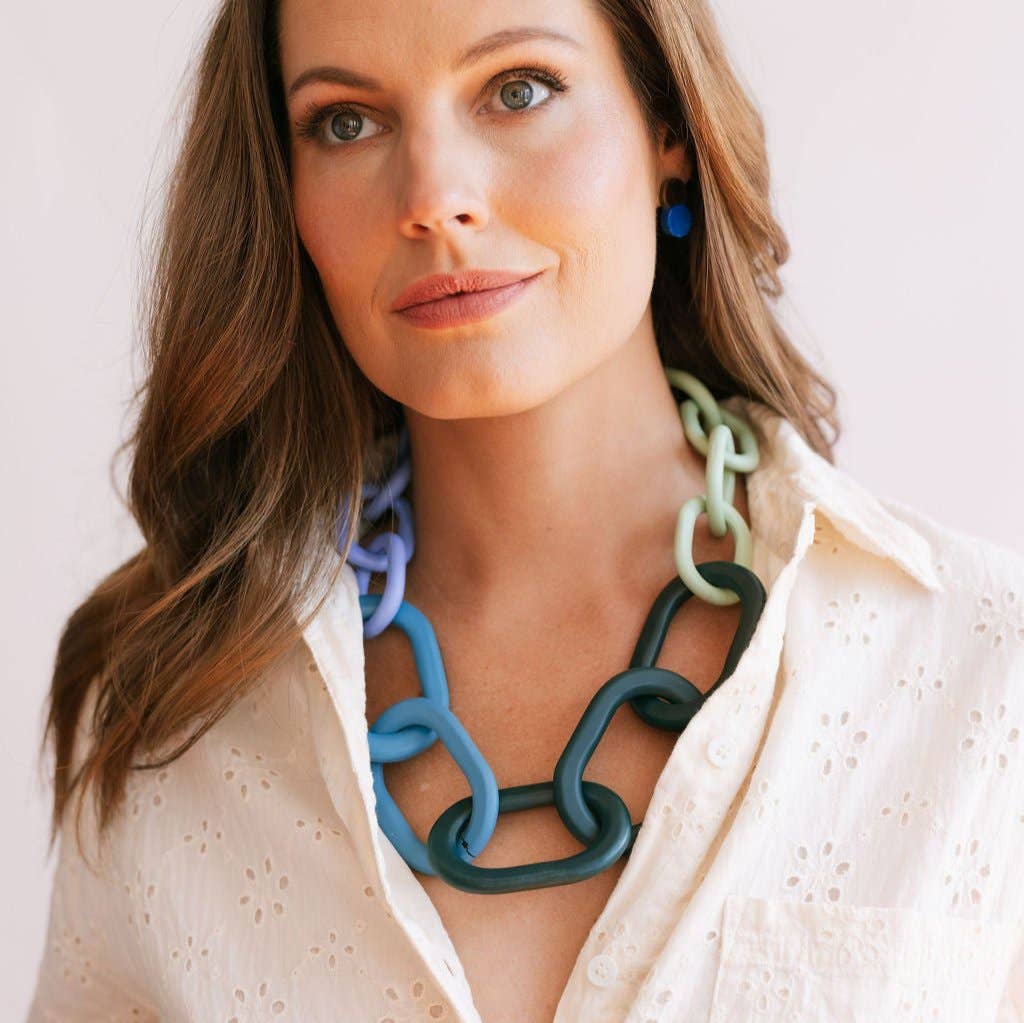 Blue Colorblock Link Necklace