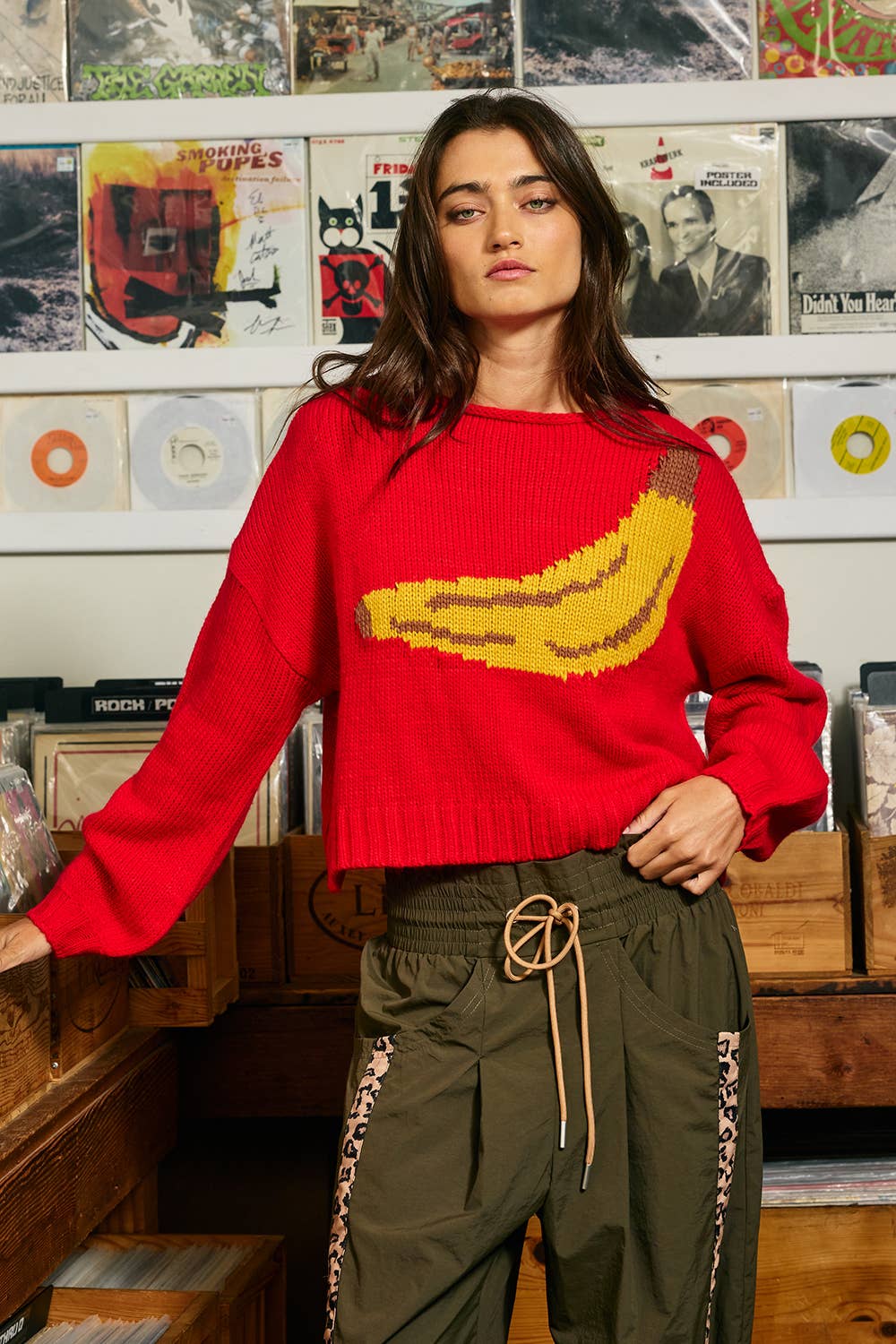 Banana Intarsia Chunky Knit Sweater