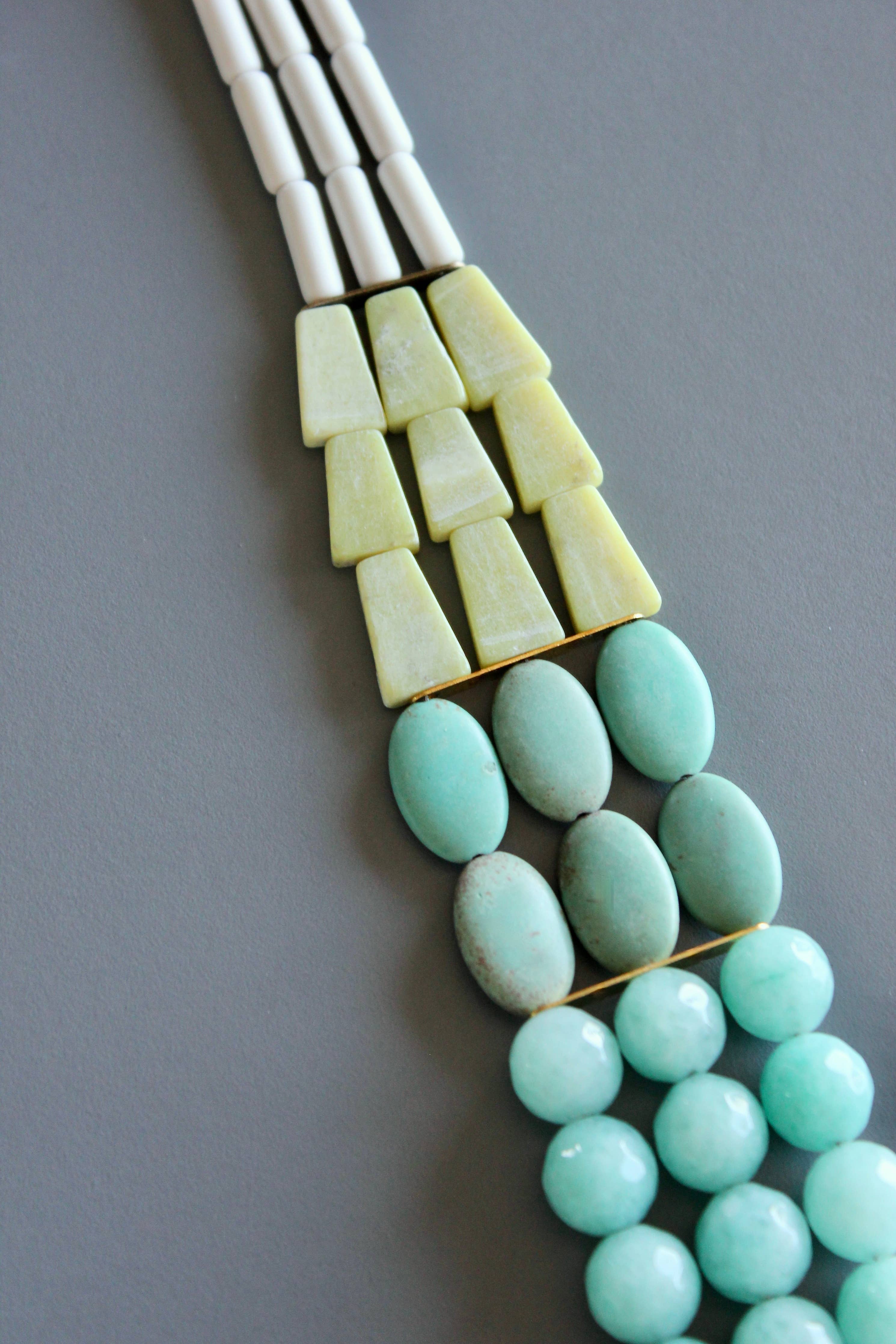 MLN122 Triple strand turquoise and amazonite  necklace