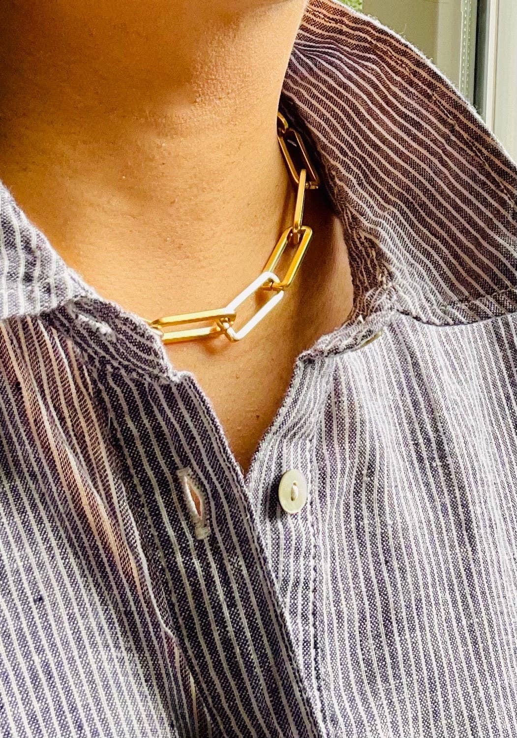 DOR615 18k matte gold paperclip chain necklace
