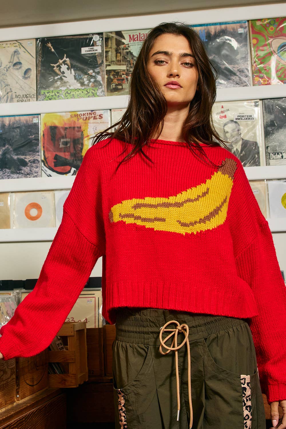 Banana Intarsia Chunky Knit Sweater