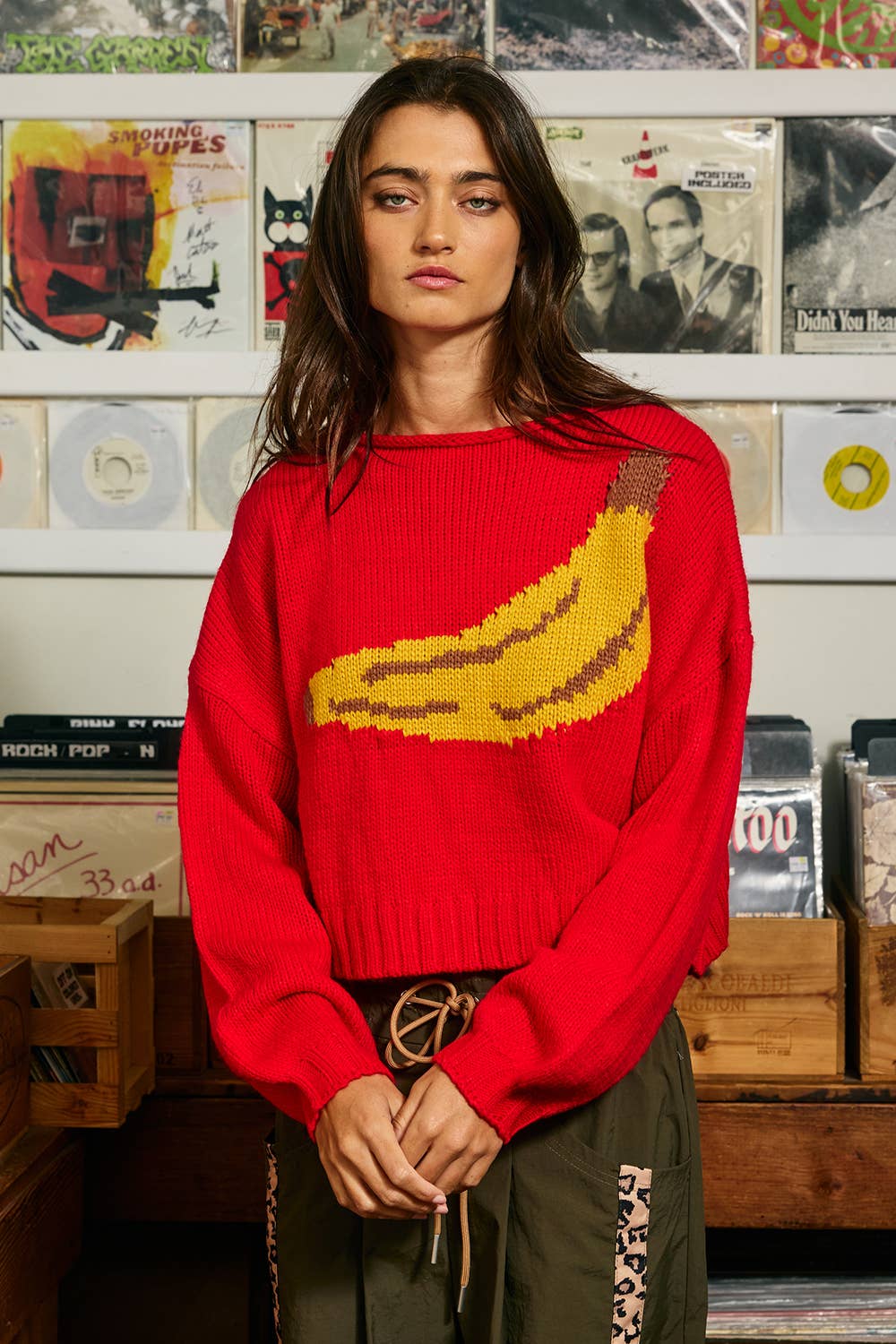 Banana Intarsia Chunky Knit Sweater