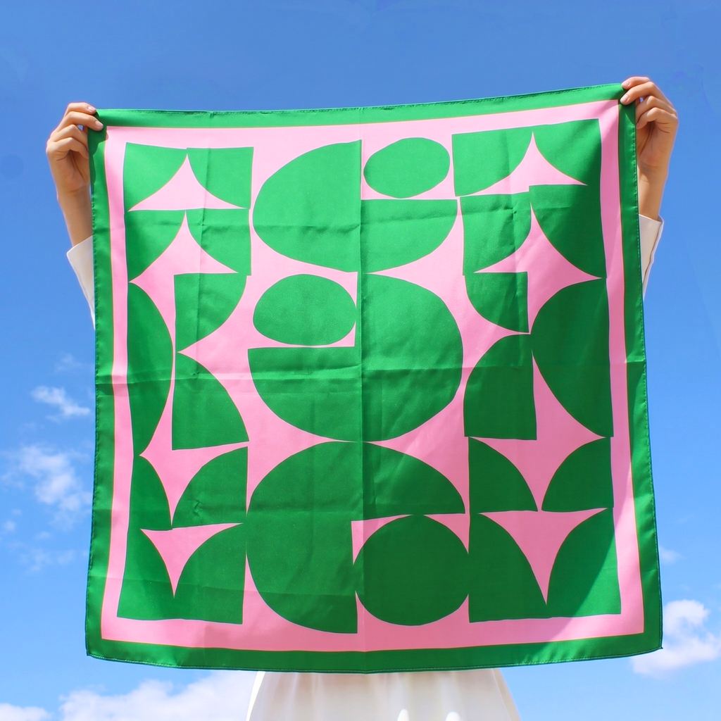 Green and Pink Geometric | Silk Scarf | Women's Bandana