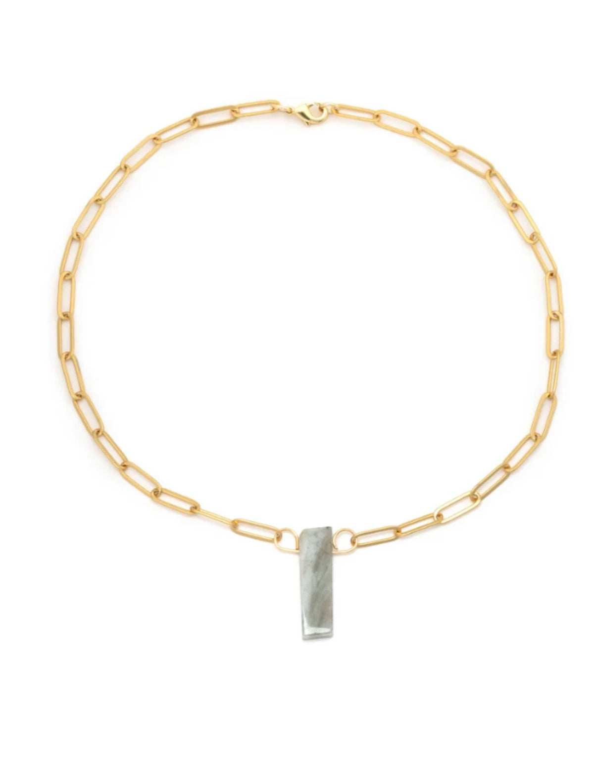 Necklace - Matte Gold Chain - Raw Aquamarine Stone - 16"