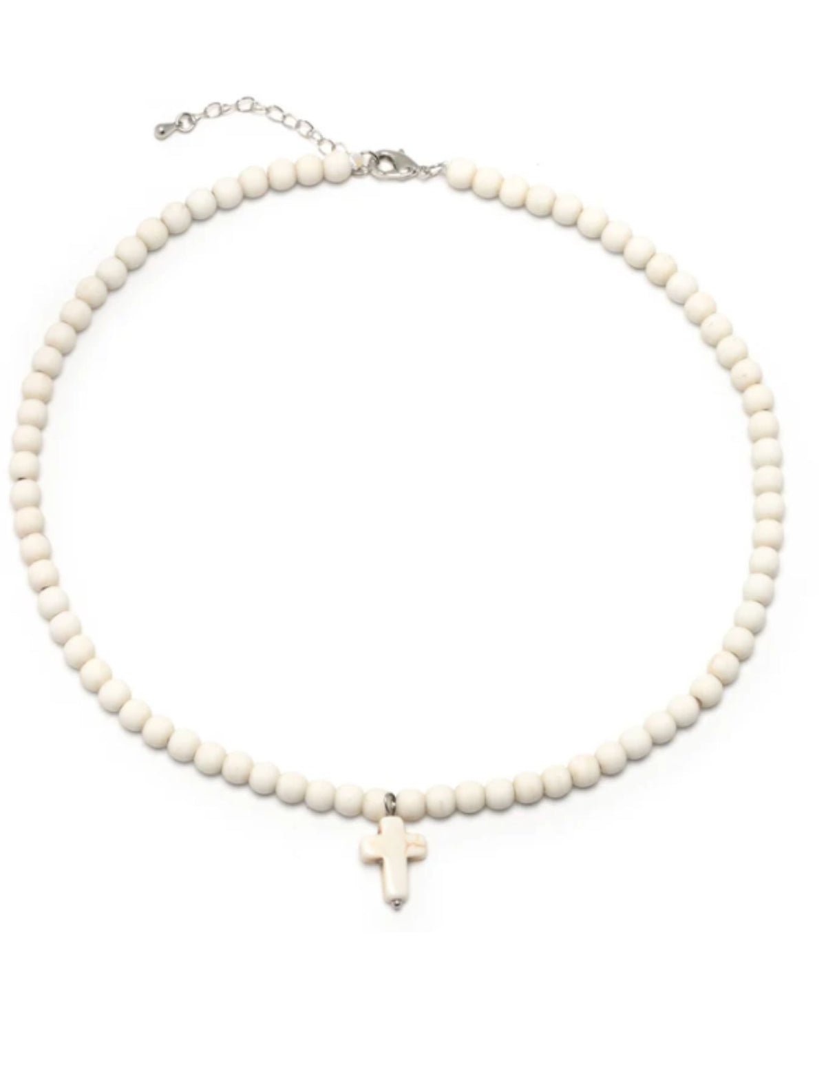 Necklace - Creamy 18" - Beaded Cross